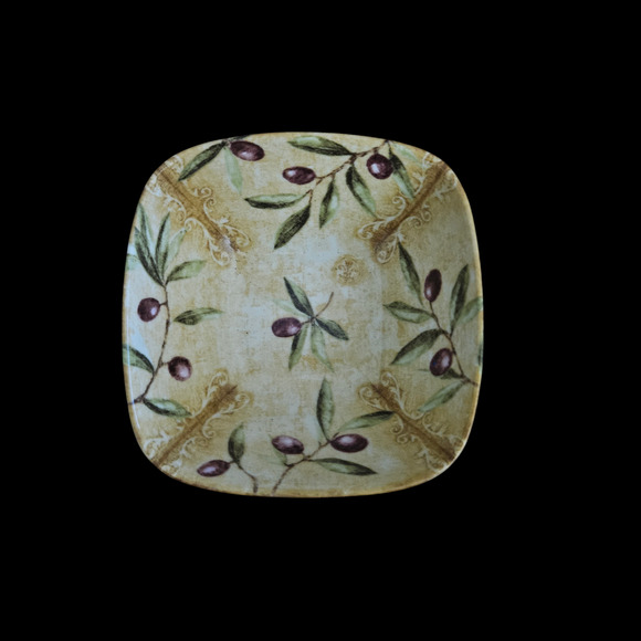 222 Fifth Oliveto 6" Square Bowl Olive Branch Design Fine China Indonesia - Picture 3 of 5
